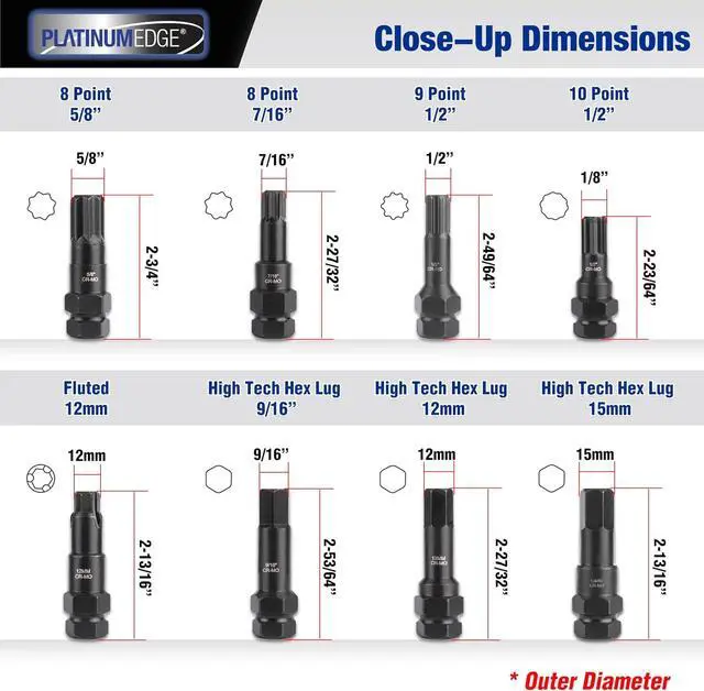 Alt view image 5 of 7 - Lug Nut Key Set, 16 Pieces SAE & Metric Wheel Lock Removal Tool Kit, Cr-Mo Steel