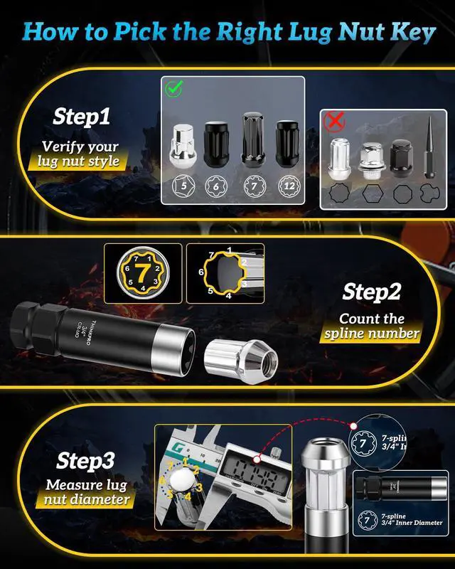 Alt view image 2 of 7 - Spline Lug Nut Socket Set,5/6/7/12 Spline Wheel Lock Removal Kit