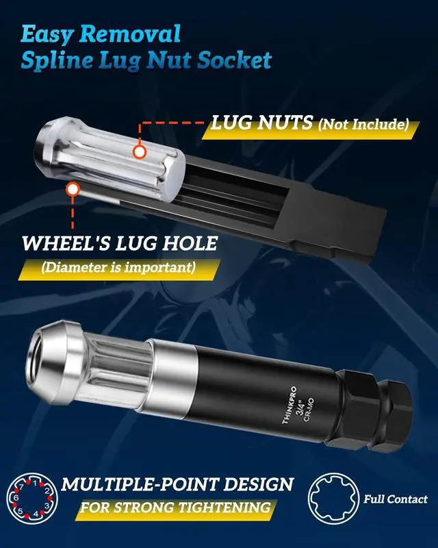 Alt view image 4 of 7 - Spline Lug Nut Socket Set,5/6/7/12 Spline Wheel Lock Removal Kit