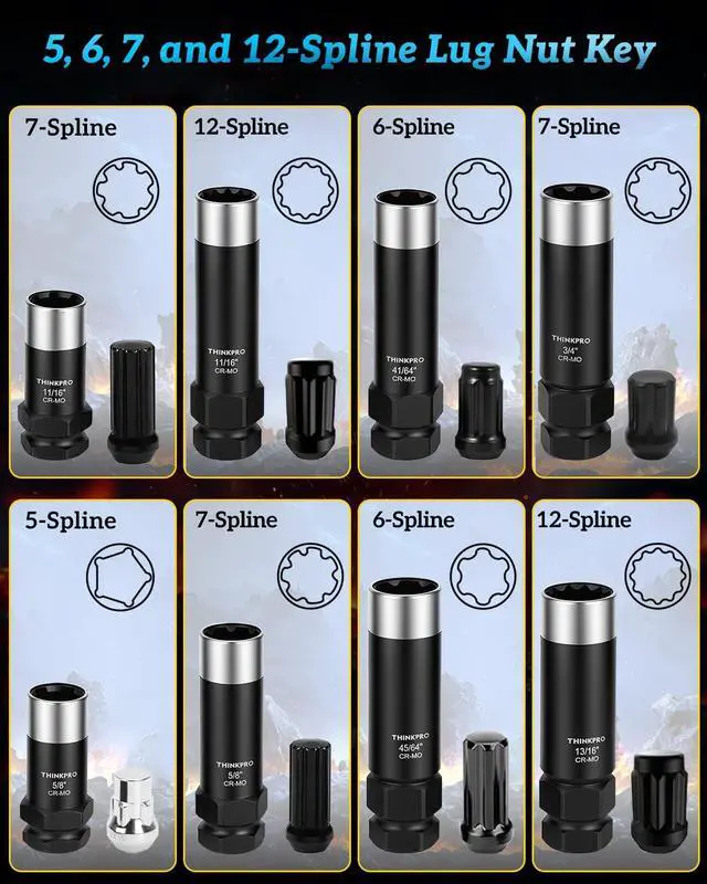 Alt view image 7 of 7 - Spline Lug Nut Socket Set,5/6/7/12 Spline Wheel Lock Removal Kit