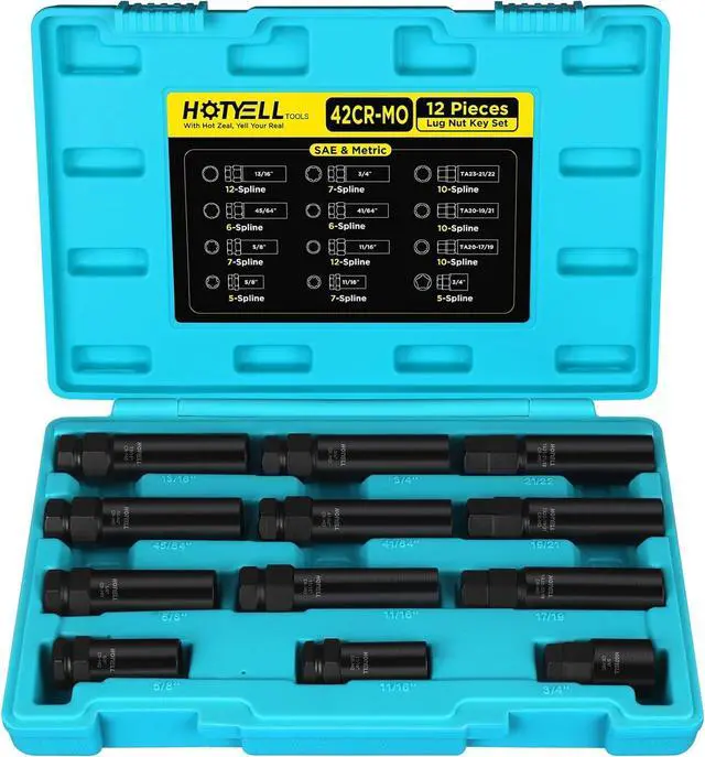 Main image of 5/6/7/10/12 Spline Lug Nut Socket Set, 12 Pcs Locking Lug Nut Key