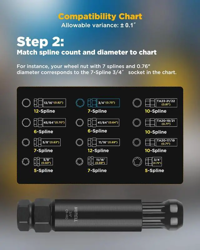 Alt view image 6 of 7 - 5/6/7/10/12 Spline Lug Nut Socket Set, 12 Pcs Locking Lug Nut Key