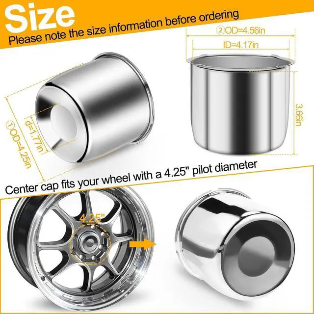Alt view image 2 of 7 - 4 Pcs 4.25 Inch Wheel Center Caps Sliver Push Through Trailer Center Caps Carbon Steel for Rims Truck Auto