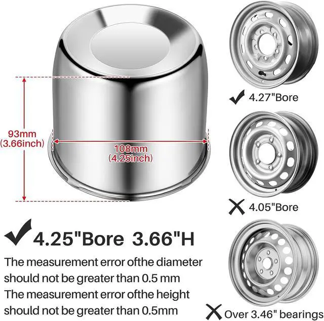 Alt view image 3 of 7 - 4 Pcs 4.25 Inch Wheel Center Caps Sliver Push Through Trailer Center Caps Carbon Steel for Rims Truck Auto
