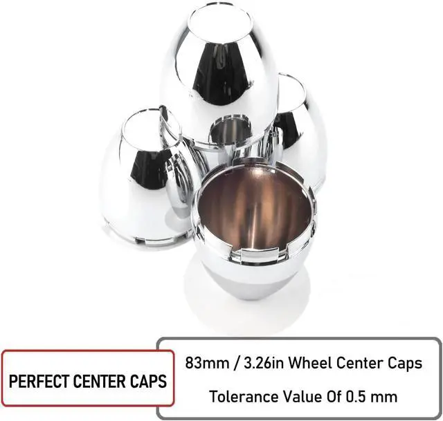 Alt view image 5 of 7 - 4 PCS 3.26" Bore Dome Center Cap for Rim 3 1/4" Wheel Center Caps, OD: 3.26"(83 mm) ID: 3.15"(80 mm) Wheel Caps Hubcaps, Chrome Silver