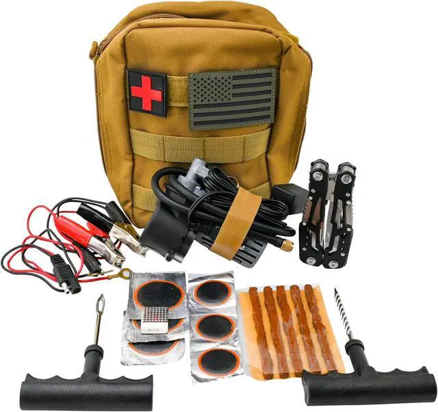 Main image of Motorcycle, ATV, UTV Flat Repair Kit Tubeless Tube Tire Repair Kit with Mini Air Compressor