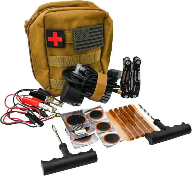 Alt view image 5 of 6 - Motorcycle, ATV, UTV Flat Repair Kit Tubeless Tube Tire Repair Kit with Mini Air Compressor