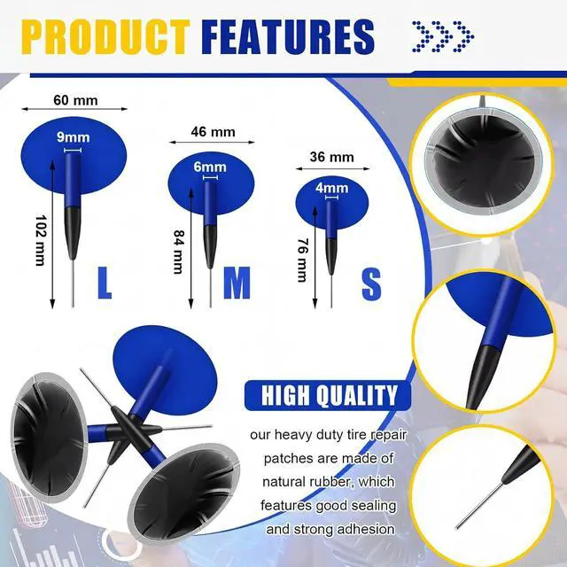 Alt view image 4 of 7 - 74 Pcs Heavy Duty Tire Patches Kit Rubber Radial Tire Repair Patch Plug Kit Repair Emergency Tool for Puncture Car Truck Bus Tractor Vehicle Motorcycle 32mm, 42mm, 58mm, 65x80mm, 85x120 mm