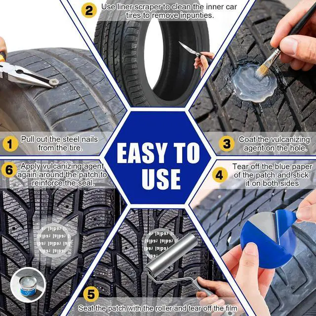 Alt view image 3 of 7 - 74 Pcs Heavy Duty Tire Patches Kit Rubber Radial Tire Repair Patch Plug Kit Repair Emergency Tool for Puncture Car Truck Bus Tractor Vehicle Motorcycle 32mm, 42mm, 58mm, 65x80mm, 85x120 mm