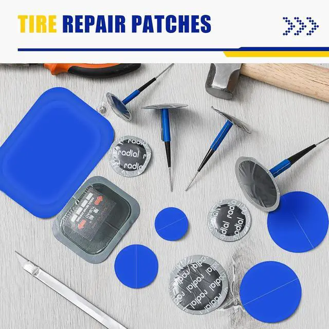 Alt view image 6 of 7 - 74 Pcs Heavy Duty Tire Patches Kit Rubber Radial Tire Repair Patch Plug Kit Repair Emergency Tool for Puncture Car Truck Bus Tractor Vehicle Motorcycle 32mm, 42mm, 58mm, 65x80mm, 85x120 mm