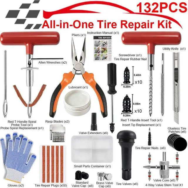 Alt view image 2 of 7 - 132Pcs Heavy Duty Tire Repair Kit, Professional Tire Plug Kits with Rubber Nails, 50Pcs Plugs, Fix a Flat Puncture Patch Tools for Motorcycle, Car,Truck, ATV, Auto, UTV & Lawn Mower(Tubeless)