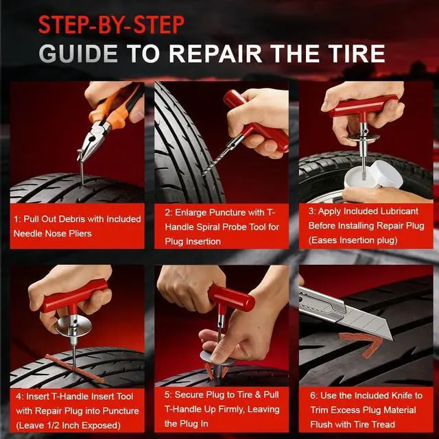Alt view image 4 of 7 - 132Pcs Heavy Duty Tire Repair Kit, Professional Tire Plug Kits with Rubber Nails, 50Pcs Plugs, Fix a Flat Puncture Patch Tools for Motorcycle, Car,Truck, ATV, Auto, UTV & Lawn Mower(Tubeless)