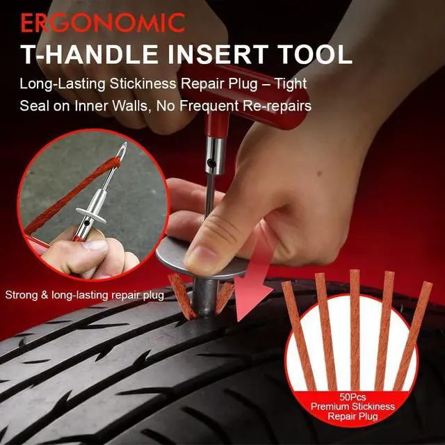 Alt view image 7 of 7 - 132Pcs Heavy Duty Tire Repair Kit, Professional Tire Plug Kits with Rubber Nails, 50Pcs Plugs, Fix a Flat Puncture Patch Tools for Motorcycle, Car,Truck, ATV, Auto, UTV & Lawn Mower(Tubeless)