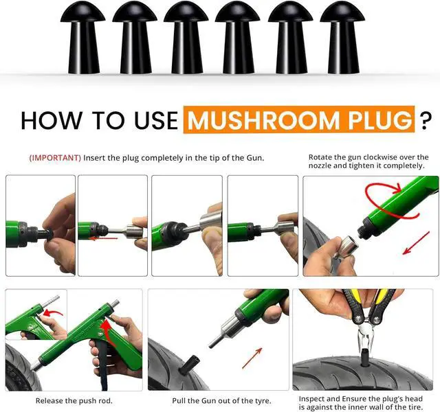 Alt view image 2 of 7 - Tubeless Tire Gun Puncture Repair Kit with Mushroom Plug for Tyre Punctures and Flats on Cars, Motorcycles, ATV, Trucks & Tractors (Gun Puncture kit 15 Plugs, Green)