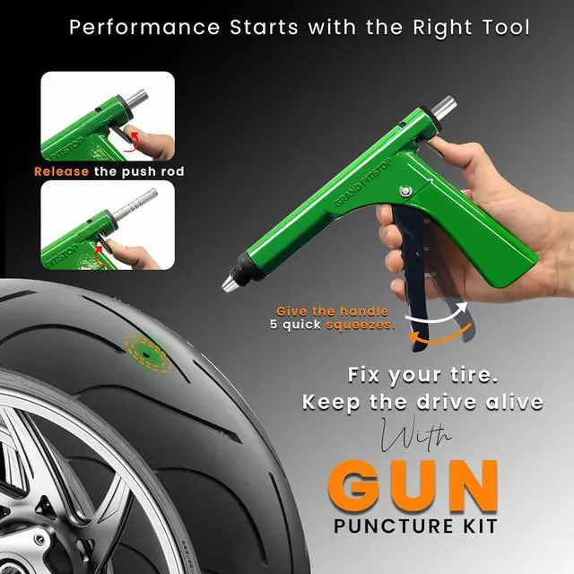 Alt view image 6 of 7 - Tubeless Tire Gun Puncture Repair Kit with Mushroom Plug for Tyre Punctures and Flats on Cars, Motorcycles, ATV, Trucks & Tractors (Gun Puncture kit 15 Plugs, Green)