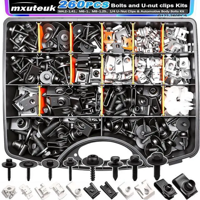 Main image of 260PCS U-Nut Clips & Automotive Body Fender Bolts Kit,for Most Cars Fender,Engine Undertray Cover, Engine Cover & Bumper Fender Liner