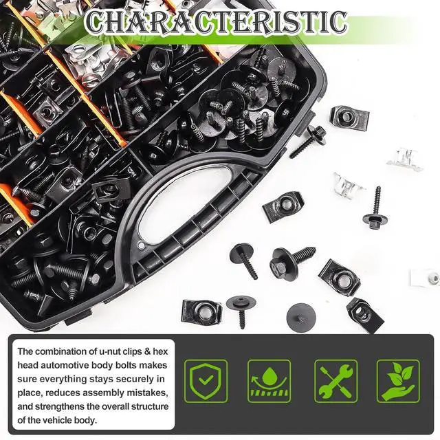 Alt view image 4 of 6 - 260PCS U-Nut Clips & Automotive Body Fender Bolts Kit,for Most Cars Fender,Engine Undertray Cover, Engine Cover & Bumper Fender Liner