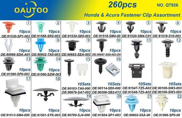 Alt view image 3 of 5 - 260pcs for Honda & Acura Auto Body Interior and Exterior Retainer Fastener Clip Assortment