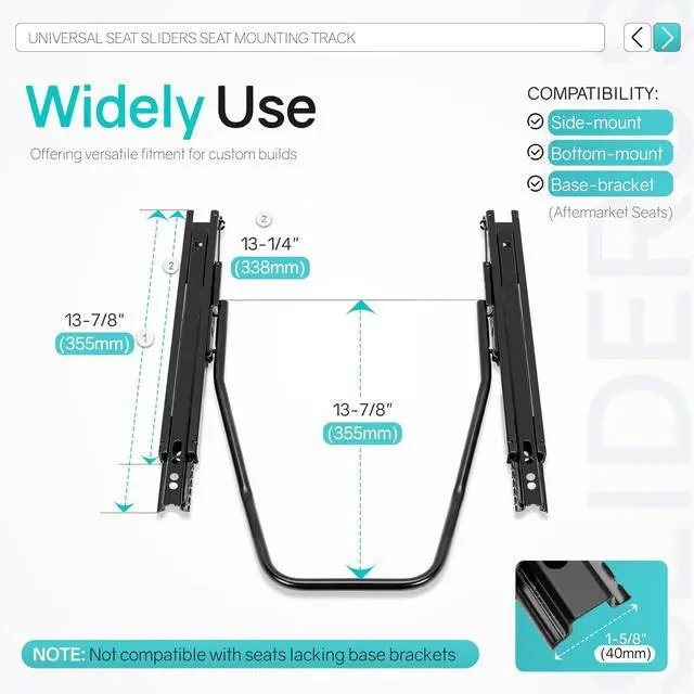 Alt view image 2 of 7 - Universal Seat Sliders Seat Mounting Track, Dual Locking Rails Brackets Kit Compatible with NRG Sparco Racing Seats and Most Aftermarket Seats- 2 x Set of Sliders Heavy Duty Steel