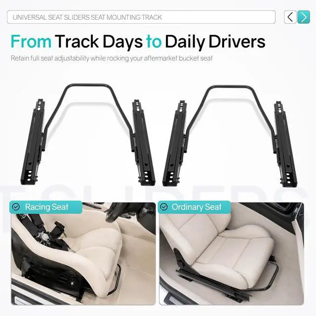 Alt view image 6 of 7 - Universal Seat Sliders Seat Mounting Track, Dual Locking Rails Brackets Kit Compatible with NRG Sparco Racing Seats and Most Aftermarket Seats- 2 x Set of Sliders Heavy Duty Steel