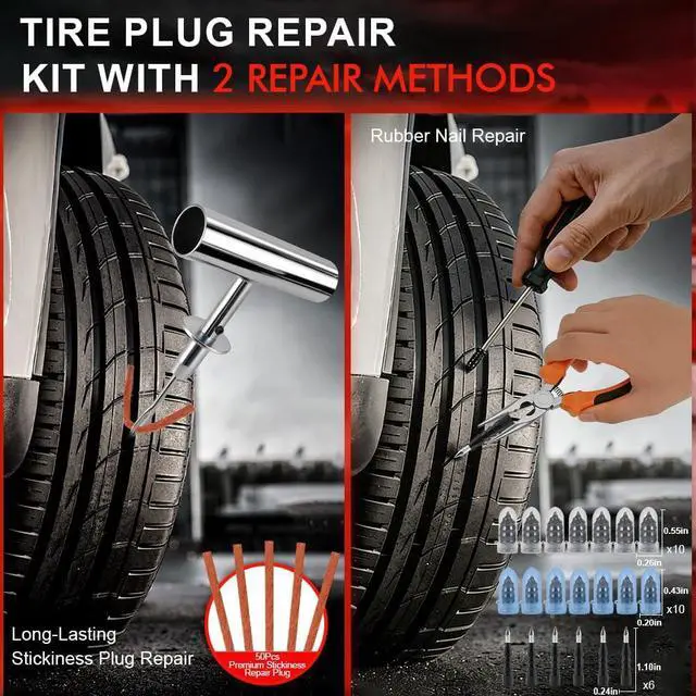Alt view image 3 of 7 - 132Pcs Heavy Duty Tire Repair Kit, Professional Tire Plug Kits with Rubber Nails, 50Pcs Plugs, Fix a Flat Puncture Patch Tools for Motorcycle, Car,Truck, ATV, Auto, UTV & Lawn Mower(Tubeless)