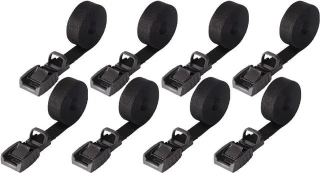 Main image of Mind and Action 16 Foot Sturdy Tie Down Strap Lashing Strap with Rubber Padded Cam Lock Buckle,for Car Roof Rack,Kayak Canoe SUP Surfboard Tie Down,Boat Trailer Tow Straps (Black 8 Pack)
