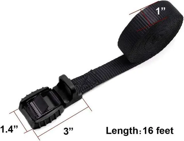 Alt view image 3 of 6 - Mind and Action 16 Foot Sturdy Tie Down Strap Lashing Strap with Rubber Padded Cam Lock Buckle,for Car Roof Rack,Kayak Canoe SUP Surfboard Tie Down,Boat Trailer Tow Straps (Black 8 Pack)