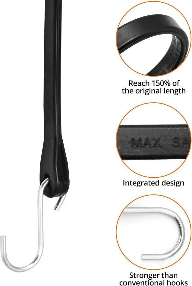 Alt view image 4 of 7 - 21 Inch Tarp Straps with S-Hooks, 50 Pack Heavy Duty Natural Rubber Bungee Cords for Flatbed Trailers, Truck Beds, Canvases & Cargo Tie Down Weather Resistant Elastic Straps