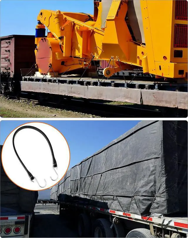 Alt view image 5 of 7 - 21 Inch Tarp Straps with S-Hooks, 50 Pack Heavy Duty Natural Rubber Bungee Cords for Flatbed Trailers, Truck Beds, Canvases & Cargo Tie Down Weather Resistant Elastic Straps