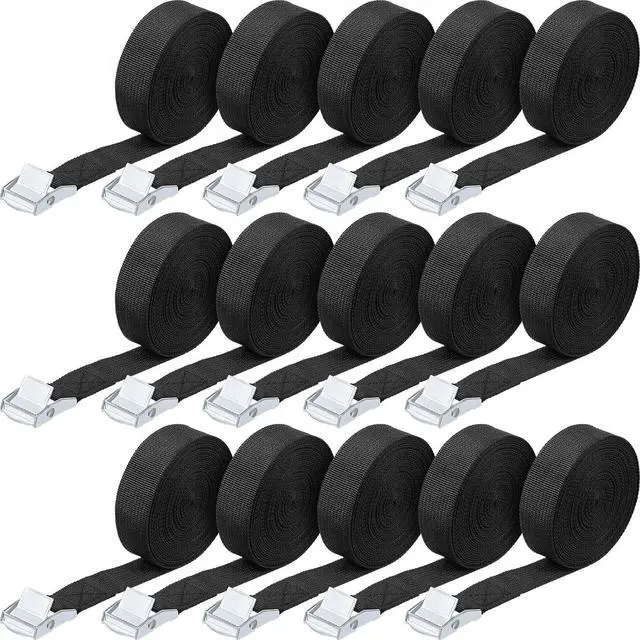 Main image of 15 Pack 20 Feet Lashing Straps Adjustable Kayaks Tie Down Cam Buckle Straps with Buckles up to 250lbs for Cargo, Luggage, Motorcycles, Truck, Car Roof Rack, Sup Surfboard(Black)