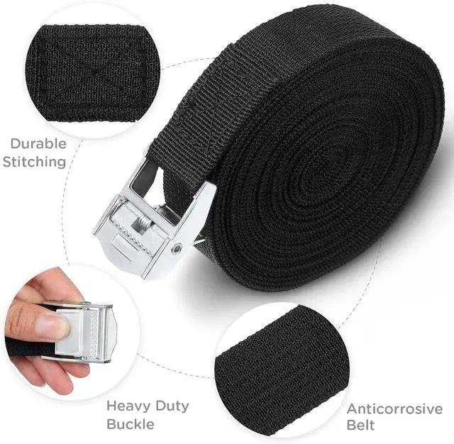 Alt view image 3 of 7 - 15 Pack 20 Feet Lashing Straps Adjustable Kayaks Tie Down Cam Buckle Straps with Buckles up to 250lbs for Cargo, Luggage, Motorcycles, Truck, Car Roof Rack, Sup Surfboard(Black)