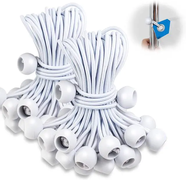 Main image of Tarp Bungee with Balls 12 Inch,100 PCS White Bungie Cord Balls Heavy Duty Tie Down Strap Cord for Camping, Shelter,Cargo,Projector Screen,Tent Poles with UV Resistant