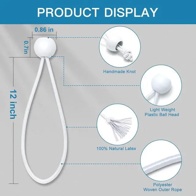 Alt view image 6 of 7 - Tarp Bungee with Balls 12 Inch,100 PCS White Bungie Cord Balls Heavy Duty Tie Down Strap Cord for Camping, Shelter,Cargo,Projector Screen,Tent Poles with UV Resistant
