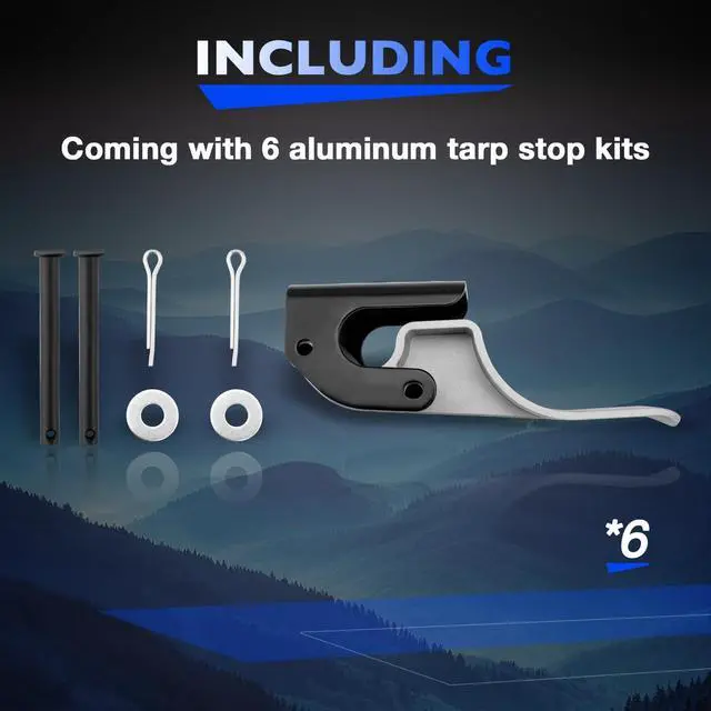 Alt view image 4 of 5 - 6 Packs Easy-Off Cast Aluminum Tarp Stop Upright with Body Mount Stops Bracket Kit Pro Trucking Products - Pins& Clips Replace# 1705775 1703604