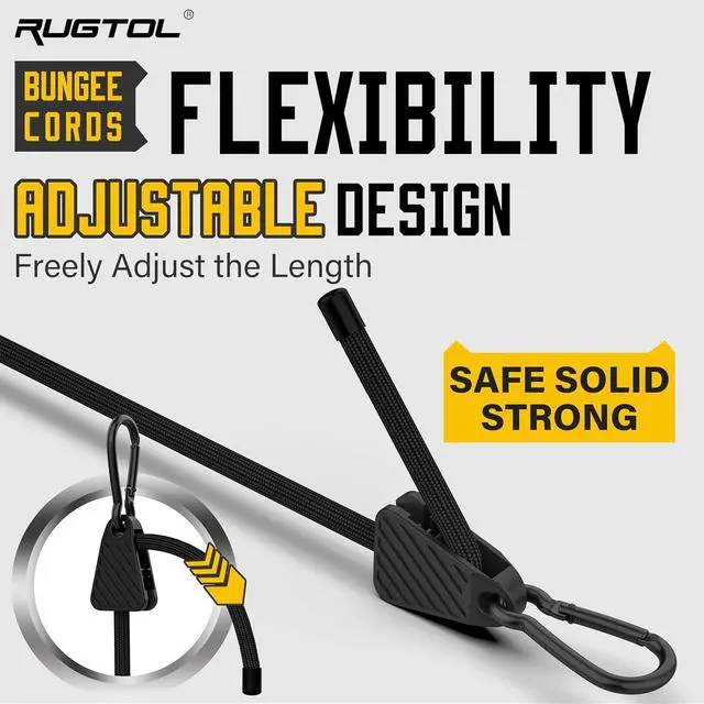 Alt view image 5 of 7 - Bungee Cords with Hooks, Upgrade 30pcs Assortment Heavy Duty Outdoor with 24'' 32'' 48'' Adjustable Bungee Cords, 10'' J Hooks Cord, 6" Canopy Tarp Ball Ties and Tarp Clips Drawstring Organizer Bag