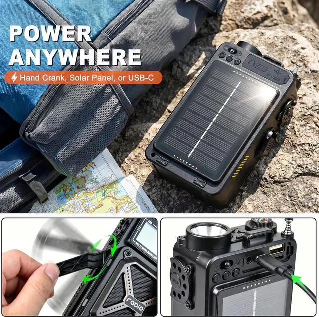 Alt view image 4 of 7 - Solar Hand Crank Emergency Radio,NOAA Weather Alert, AM/FM/SW