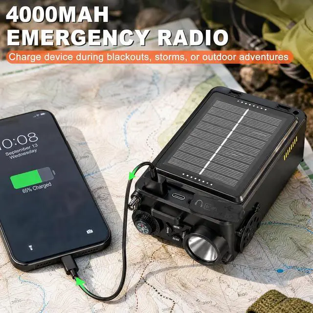 Alt view image 5 of 7 - Solar Hand Crank Emergency Radio,NOAA Weather Alert, AM/FM/SW