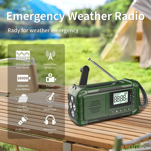Alt view image 2 of 6 - Emergency NOAA Weather Radio, 10000mAh, Solar Hand Crank Radio with AM/FM