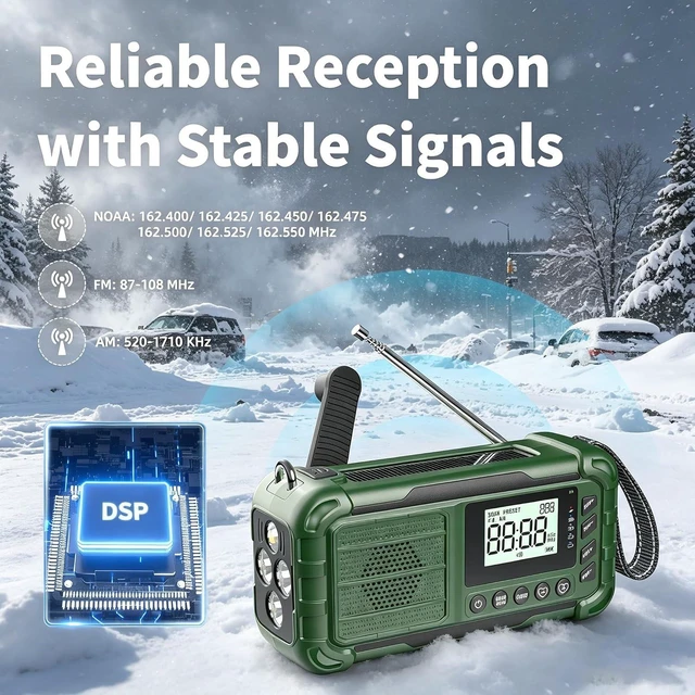 Alt view image 3 of 6 - Emergency NOAA Weather Radio, 10000mAh, Solar Hand Crank Radio with AM/FM