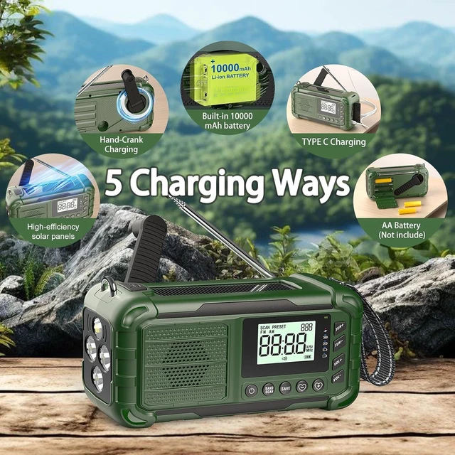 Alt view image 4 of 6 - Emergency NOAA Weather Radio, 10000mAh, Solar Hand Crank Radio with AM/FM