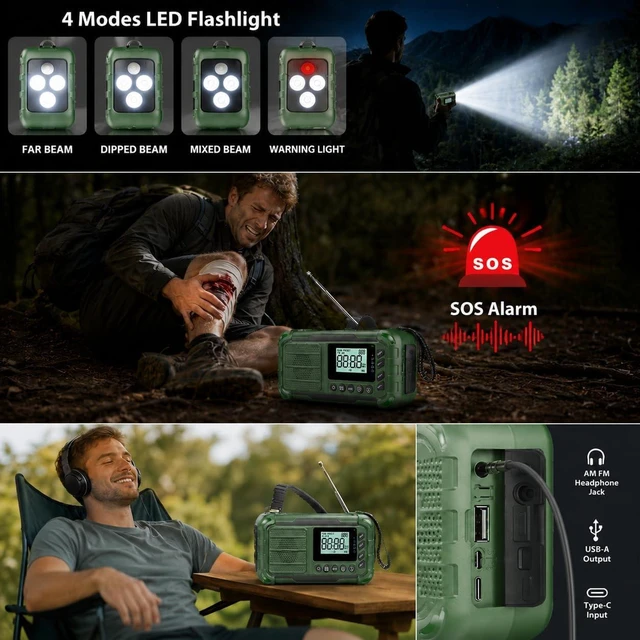 Alt view image 5 of 6 - Emergency NOAA Weather Radio, 10000mAh, Solar Hand Crank Radio with AM/FM