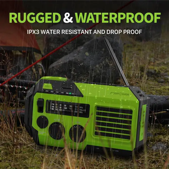 Alt view image 6 of 7 - NOAA Emergency Weather Radio A6 19240mWh Portable Power Bank, AM/FM, USB/Solar/Hand Crank Charging, Battery Operated, SOS Alarm & Flashlight for Indoor/Outdoor Emergency - Green