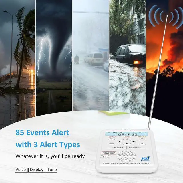 Alt view image 4 of 7 - Weather Radio NOAA Alert with Battery Backup & FM Radio for Home