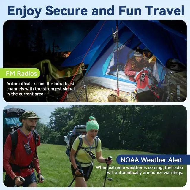 Alt view image 5 of 7 - T5 FRS Two-Way Radio,IP67 Waterproof Walkie Talkies for Adults with USB-C Rechargeable, NOAA Weather Alert, AI Noise Reduction, FM Radio, Flashlight SOS for Hiking Construction Cruise