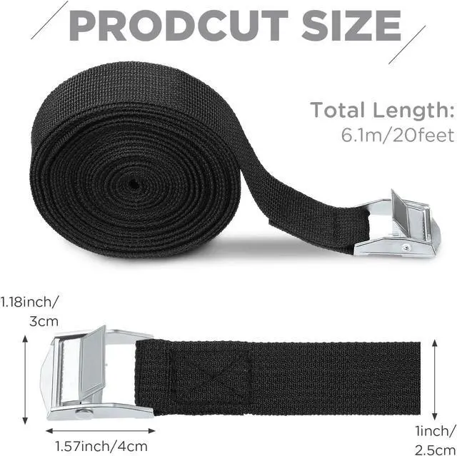 Alt view image 2 of 7 - 15 Pack 20 Feet Lashing Straps Adjustable Kayaks Tie Down Cam Buckle Straps with Buckles up to 250lbs for Cargo, Luggage, Motorcycles, Truck, Car Roof Rack, Sup Surfboard(Black)