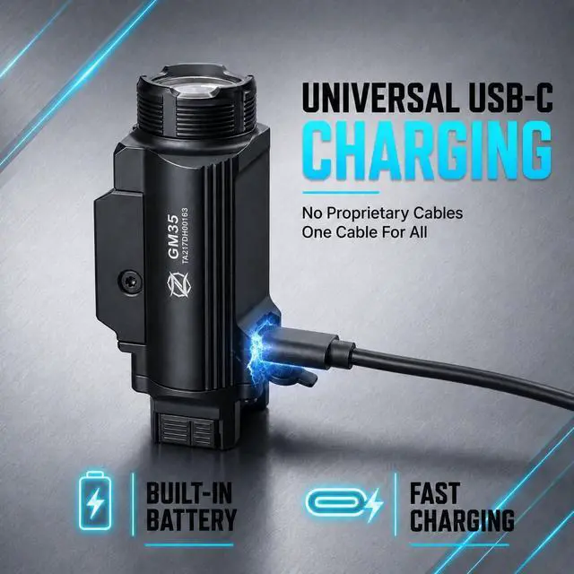 Alt view image 4 of 7 - GM35 Tactical Flashlight, USB-C Rail Mounted Light, 1350 Lumens