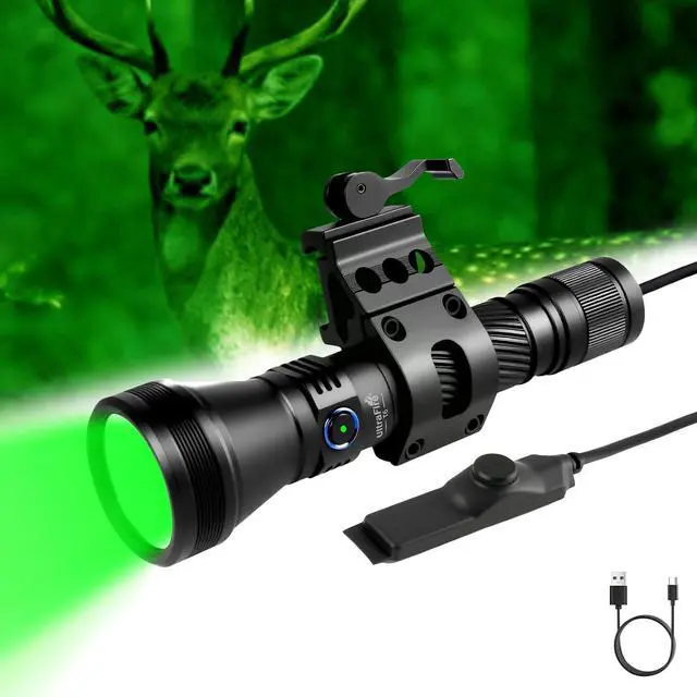 Main image of T6 Red Green Hunting Light, 1800 Lumens 600 Yards Long Range Predator Flashlight for Coyote Varmint, High Power LED Night Hunting Gear with Picatinny Mount & Pressure Switch (RGB Filters)