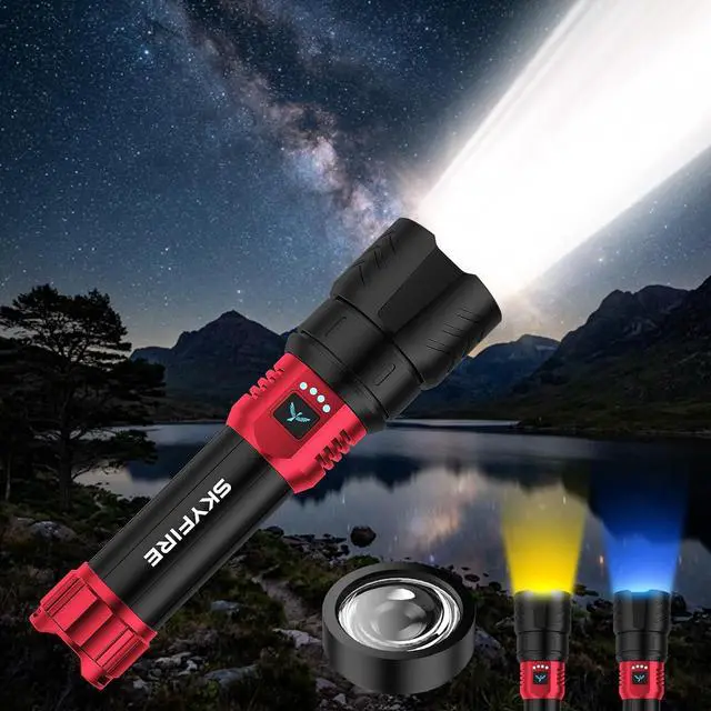 Main image of Bright Flashlight with Ignition Lens&Yellow/Blue Light,3000lm Super Bright Rechargeable Flashlights High Lumens,Zoomable,Waterproof Tactical Flashlight for Camping,Outdoor &Gifts
