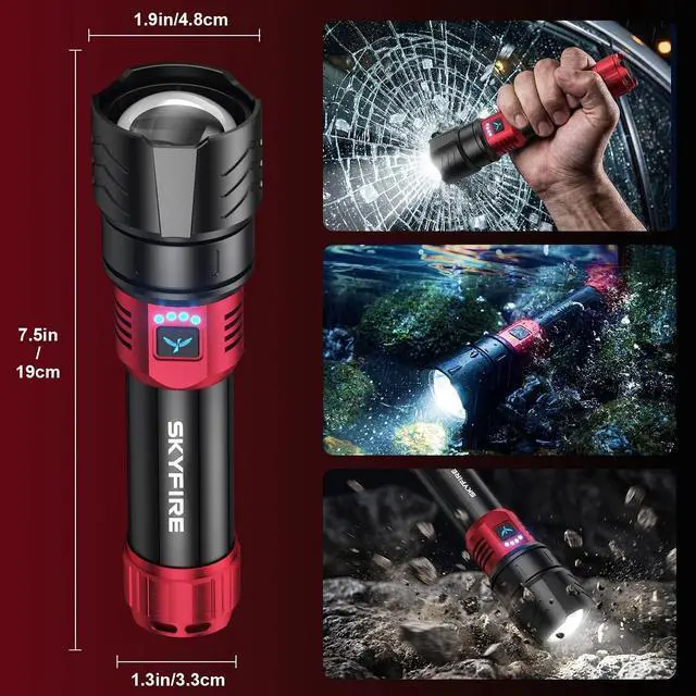 Alt view image 7 of 7 - Bright Flashlight with Ignition Lens&Yellow/Blue Light,3000lm Super Bright Rechargeable Flashlights High Lumens,Zoomable,Waterproof Tactical Flashlight for Camping,Outdoor &Gifts
