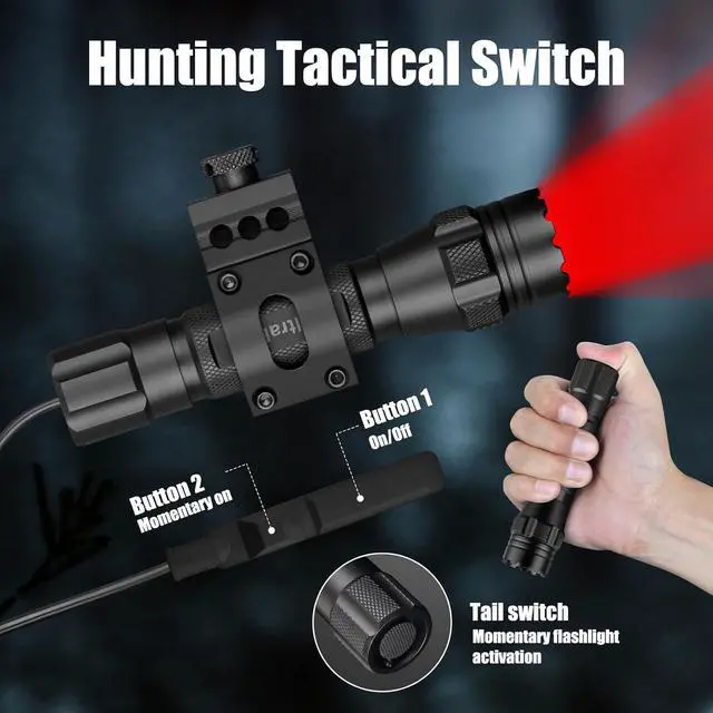 Alt view image 6 of 7 - Tactical Red Flashlight, 620nm-630nm High Purity Red LED Hunting Light,Super Bright 218 Yards Long Range Single Mode for Night Observation & Coyote Predator (T1 Ultra-R)